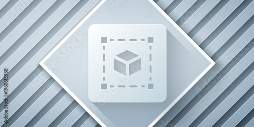 Paper cut Geometric figure Cube icon isolated on grey background. Abstract shape. Geometric ornament. Paper art style. Vector