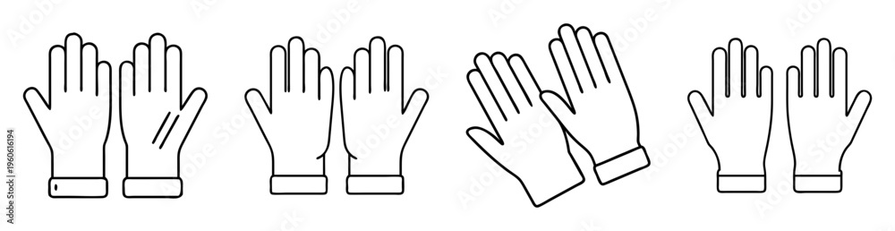 Obraz premium Multiple pairs of protective gloves arranged in a row, presented as line art