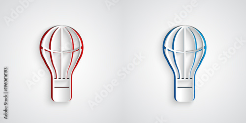 Paper cut Hot air balloon icon isolated on grey background. Air transport for travel. Paper art style. Vector