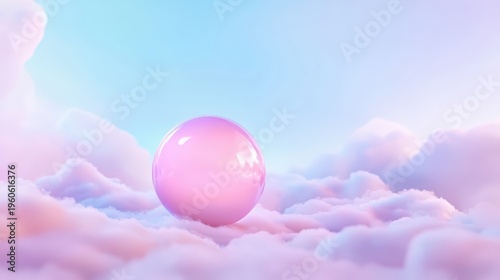 A glowing orb symbolizing data storage hovering over a cloudscape, soft pastel tones, copy space on the left, advertising background