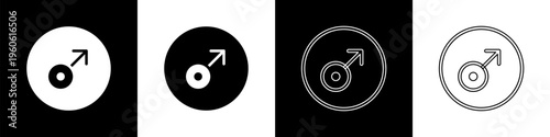 Set Mars symbol icon isolated on black and white background. Astrology, numerology, horoscope, astronomy. Vector