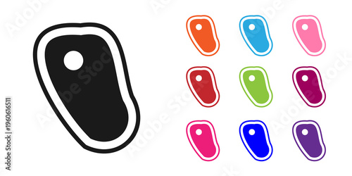 Black Steak meat icon isolated on white background. Set icons colorful. Vector