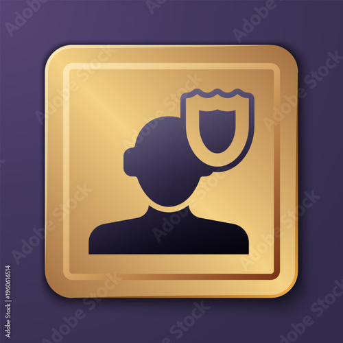 Purple Psychology icon isolated on purple background. Psi symbol. Mental health concept, psychoanalysis analysis and psychotherapy. Gold square button. Vector