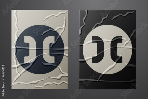 White Pisces zodiac sign icon isolated on crumpled paper background. Astrological horoscope collection. Paper art style. Vector