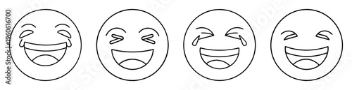 Four different styles of laughing face emojis, all in black outlines
