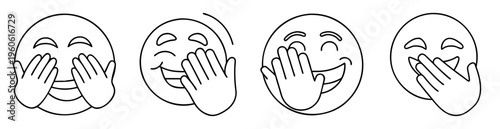 Various black and white laughing emojis covering their faces with hands