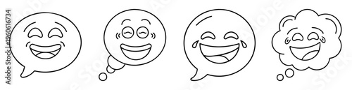 Four laughing emoticons, each expressing jovial mirth within distinct speech bubbles
