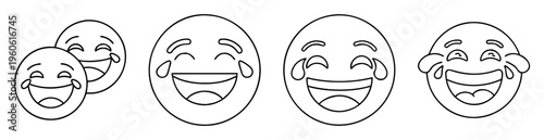 Four variations of the laughing while crying emoji in outline format