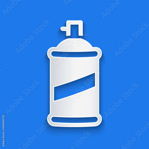 Paper cut Paint spray can icon isolated on blue background. Paper art style. Vector