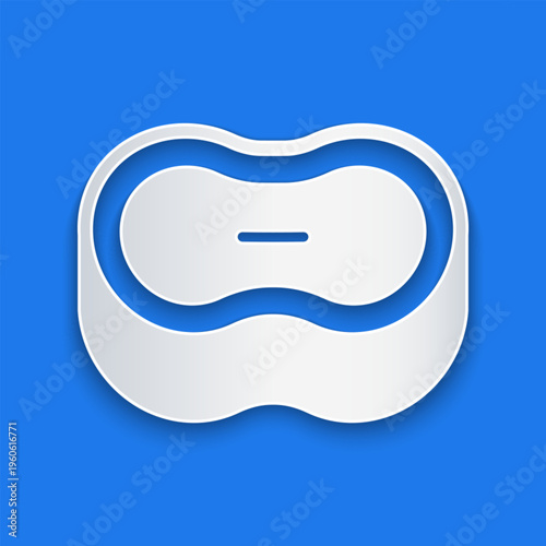 Paper cut Bar of soap icon isolated on blue background. Soap bar with bubbles. Paper art style. Vector