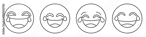 Emoji outlines expressing humor and joy represented by a variety of smiling faces