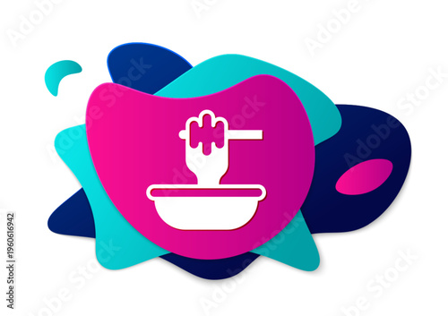 Color Honey dipper stick with bowl icon isolated on white background. Honey ladle. Abstract banner with liquid shapes. Vector