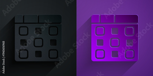 Paper cut Drum machine music producer equipment icon isolated on black on purple background. Paper art style. Vector