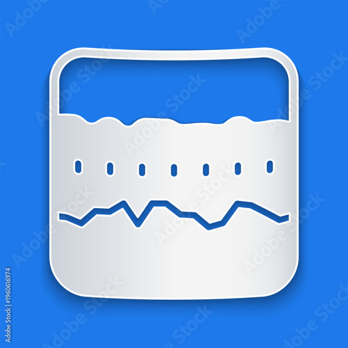 Paper cut Soil ground layers icon isolated on blue background. Paper art style. Vector