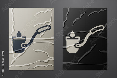 White Sauna ladle icon isolated on crumpled paper background. Paper art style. Vector