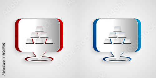 Paper cut Gold bars icon isolated on grey background. Banking business concept. Paper art style. Vector