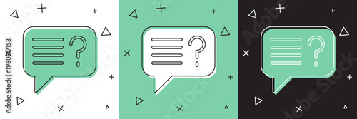 Set Unknown search icon isolated on white and green, black background. Magnifying glass and question mark. Vector
