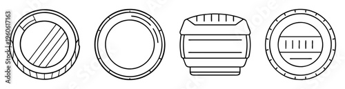 Vector drawing of assorted barrel ends and barrel shape in black outline