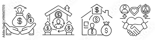 Financial Investments and Social Values Icons Representing Prosperity and Collaboration