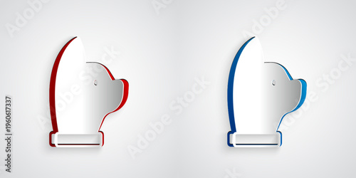 Paper cut Cat icon isolated on grey background. Paper art style. Vector