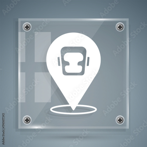 White Boxing helmet icon isolated on grey background. Square glass panels. Vector