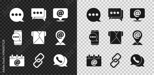 Set Speech bubble chat, Mail and e-mail, Calendar with email, Chain link, Telephone speech, Chat messages notification and Envelope icon. Vector