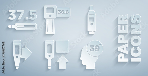 Set Digital thermometer, High human body temperature, and Medical icon. Vector