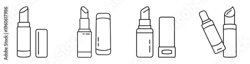 Vector illustration of various lipsticks and lip balms in outlines style