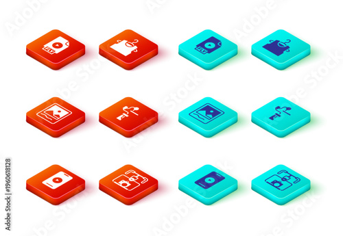 Set Online play video, Gimbal stabilizer with camera, Photo frame, for, Sleeveless T-shirt and FLV file document icon. Vector