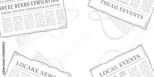 Torn newspaper pages with grey text and headlines