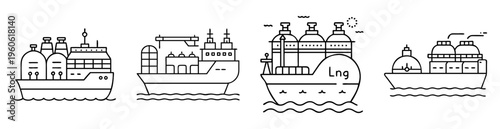 Different Types of Merchant Ships in Black and White Line Art Style