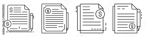 Collection of icons representing financial documents contracts invoices or agreements
