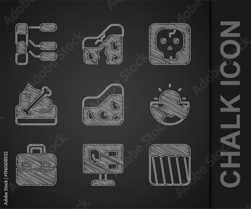 Set Ground, Soil analysis, Earth core structure crust, Briefcase, Archeology, and icon. Vector