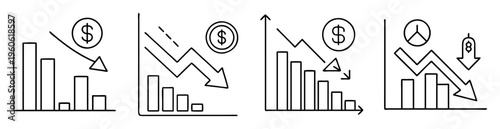 Set of four stock market diagrams showing a decline in value