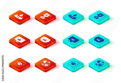 Set Pet house, World pet, Fish, Aquarium with fish, award symbol and food bowl for cat dog icon. Vector