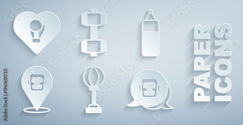 Set Punching bag, Boxing helmet, Dumbbell and glove icon. Vector