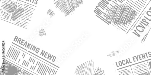 Hand drawn of newspaper headlines breaking news and local events with scribbled textures
