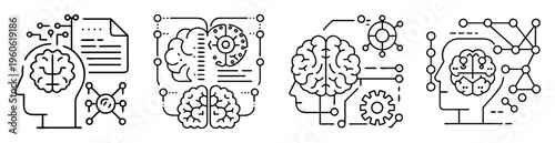 Line drawing of artificial intelligence, machine learning, and brain connections