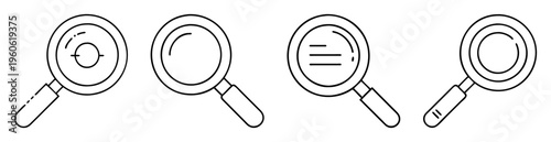 Four distinct magnifiers icons arranged in a row on a white background