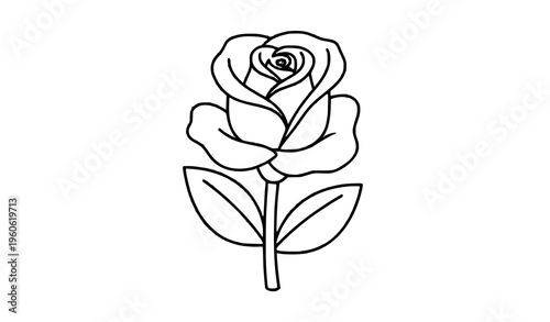 Cute Rose Flower Coloring Page for Kids with Tracing Letters Educational Vector Illustration