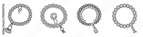 Vector image illustration depicting a set of Islamic prayer beads or tasbihs
