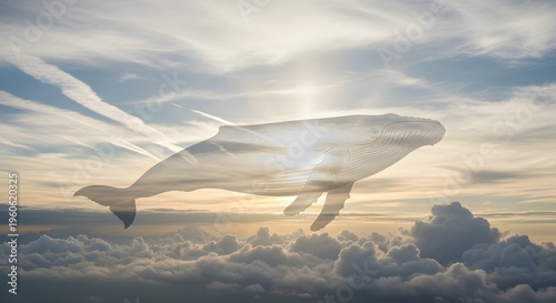 Humpback Whale Sky swimming through clouds for dreamy surrealism nature fantasy concept art and ethereal wildlife photography manipulation