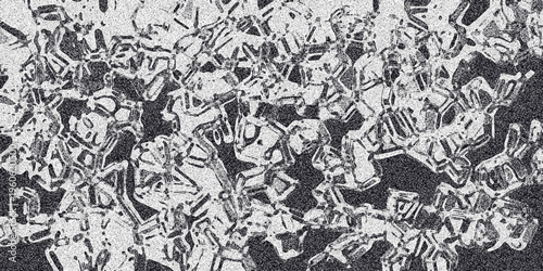 Detailed monochrome abstract pattern resembling crystalline structures or shattered glass with a grainy texture and sharp angular shapes