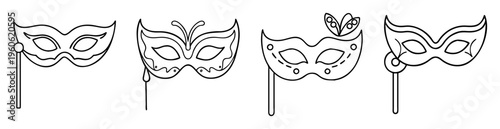 Collection of elegant carnival or masquerade masks in black and white