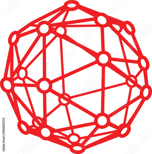 Red geometric network with interconnected circles and lines forming a spherical structure