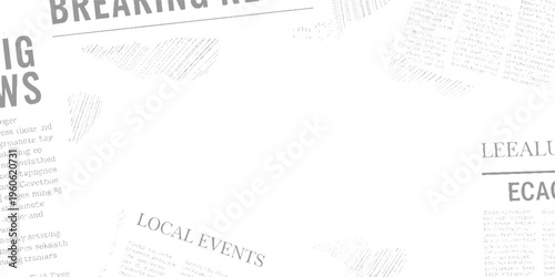 Newspaper clipping with breaking news and local events headlines in grey on white