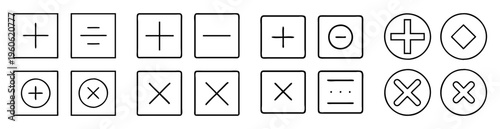 Black and white graphic icons for math symbols and basic shapes arrangement
