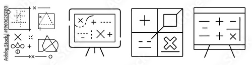 Abstract Line Art Symbols and Diagrams, Geometric Shapes and Mathematical Notations