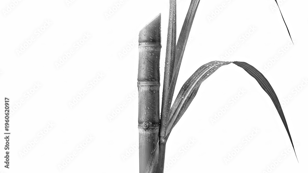 Obraz premium Sugarcane Stalk With Leaves Isolated on White Background.jpg