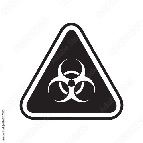 Bold triangular biohazard warning symbol indicating danger and high risk. 
